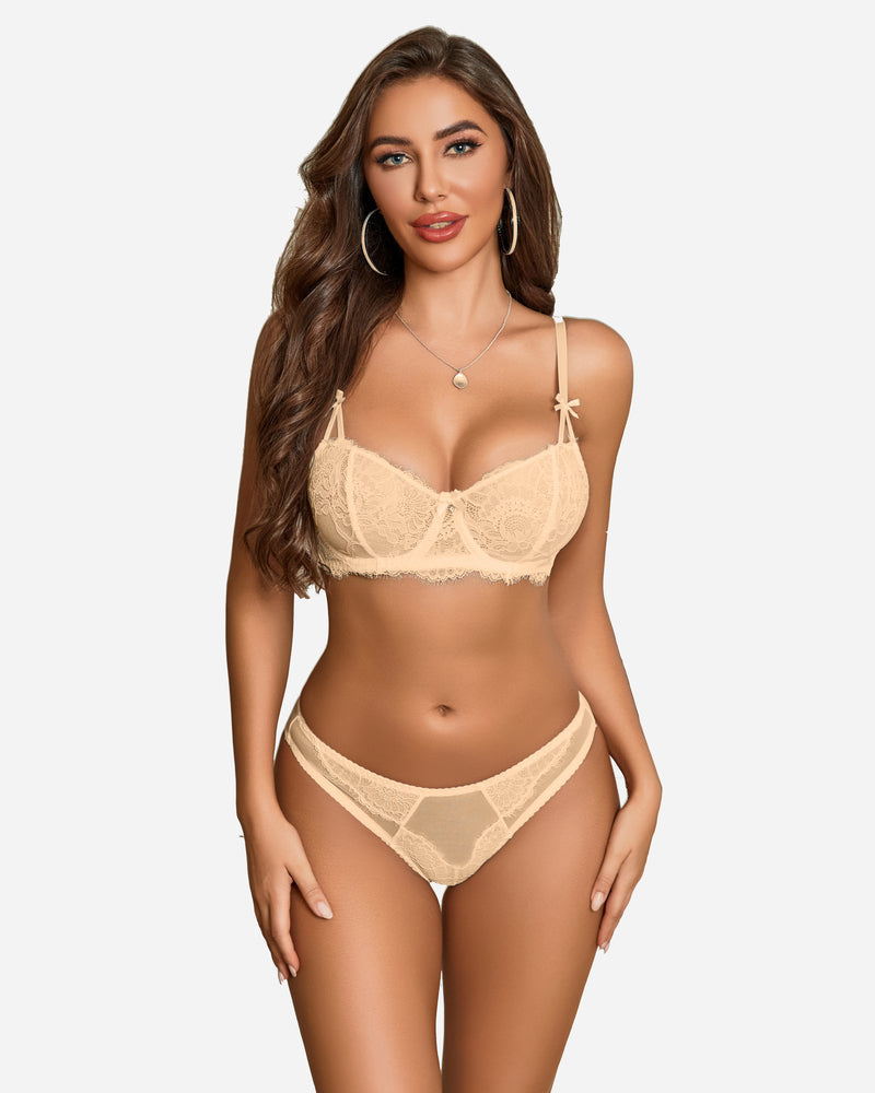 Lace Underwear Bra and Panty Sets Champagne Lingerie Sets-Bra Sets - Tophatter Daily Deals