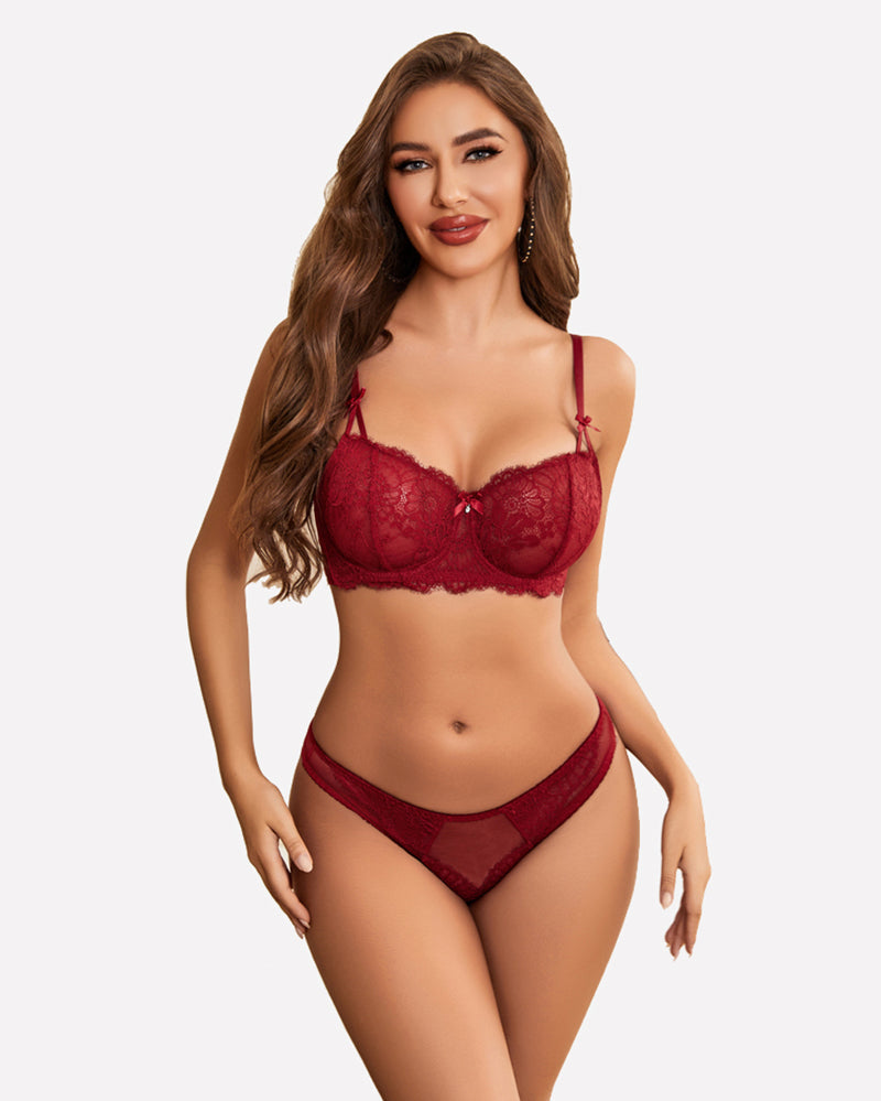 Lace Underwear Bra and Panty Sets Dark Red Lingerie Sets-Bra Sets - Tophatter Daily Deals