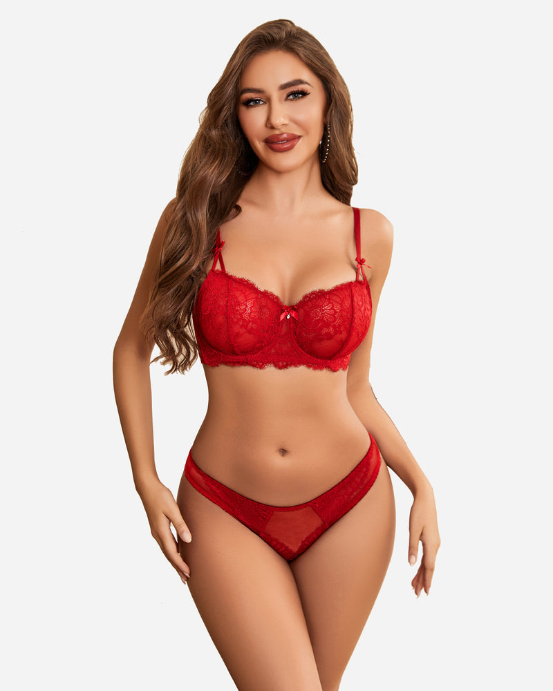 Lace Underwear Bra and Panty Sets Red Lingerie Sets-Bra Sets - Tophatter Daily Deals