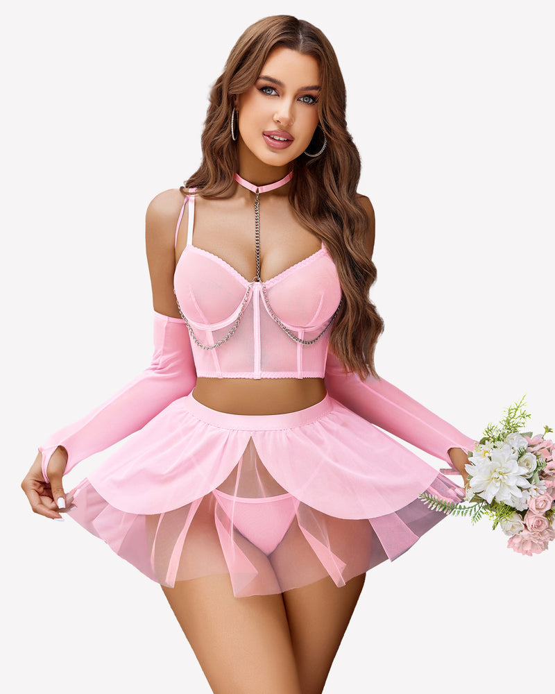 Chain Linked Bustier Lingerie Set Lingerie Sets-Skirt Sets - Tophatter Daily Deals