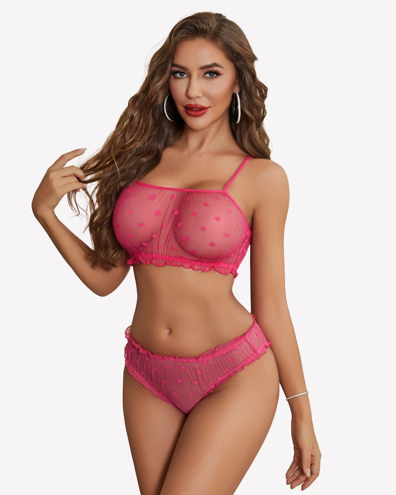 Mesh Lingerie Bra and Panty Set Rose Red Lingerie Sets-Bra Sets - Tophatter Daily Deals