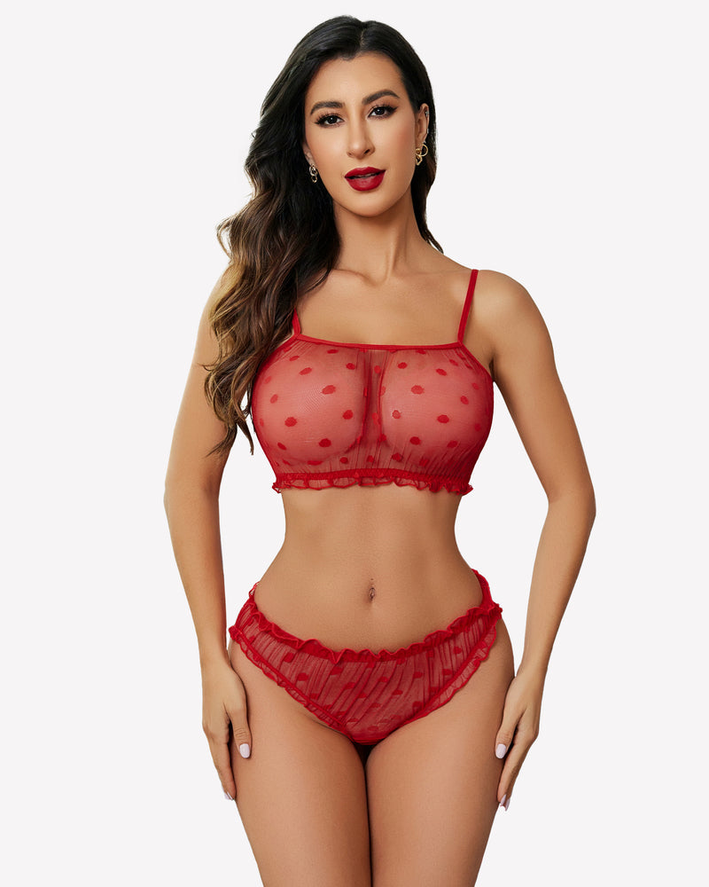 Mesh Lingerie Bra and Panty Set Red Lingerie Sets-Bra Sets - Tophatter Daily Deals