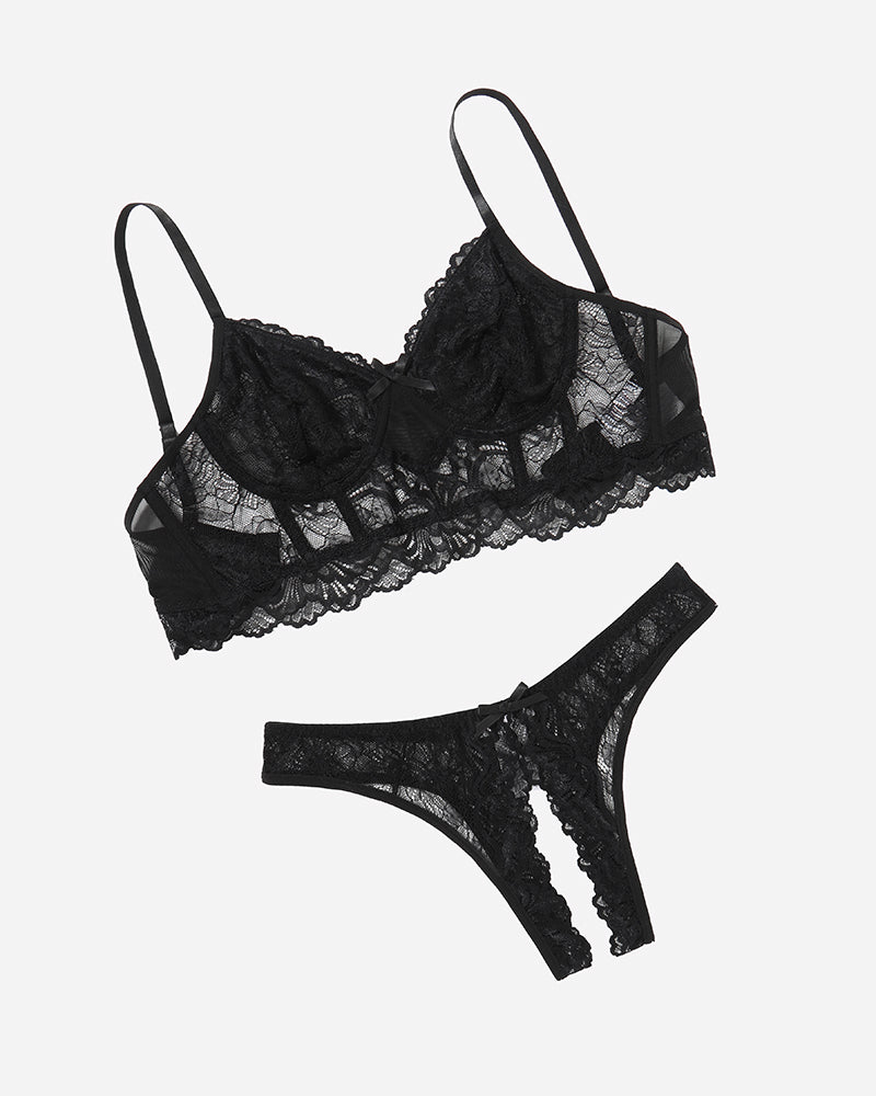 Lace Bra and Crotchless Panty Sets Lingerie Sets-Bra Sets - Tophatter Daily Deals