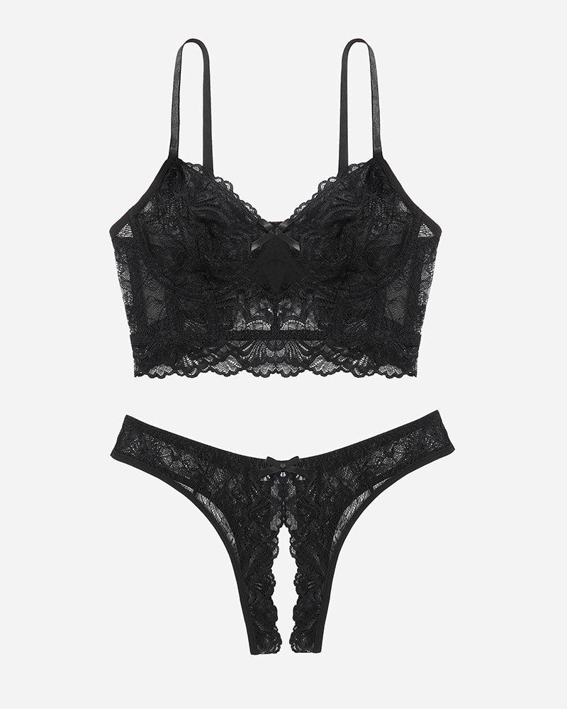 Lace Bra and Crotchless Panty Sets Lingerie Sets-Bra Sets - Tophatter Daily Deals