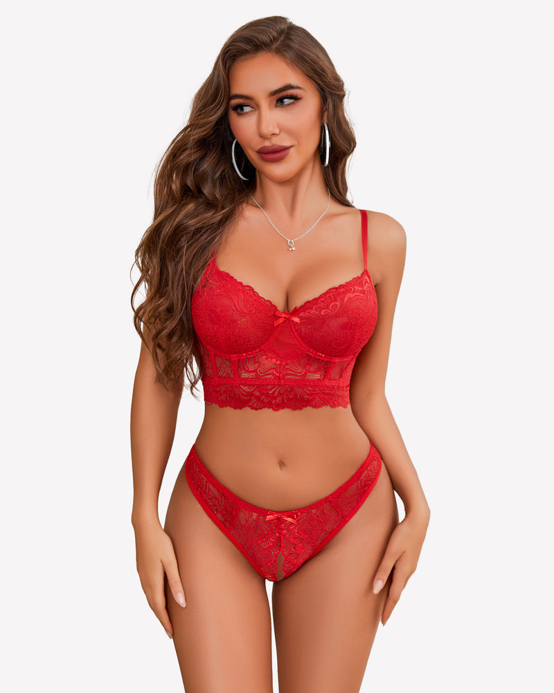 Lace Bra and Crotchless Panty Sets Red Lingerie Sets-Bra Sets - Tophatter Daily Deals