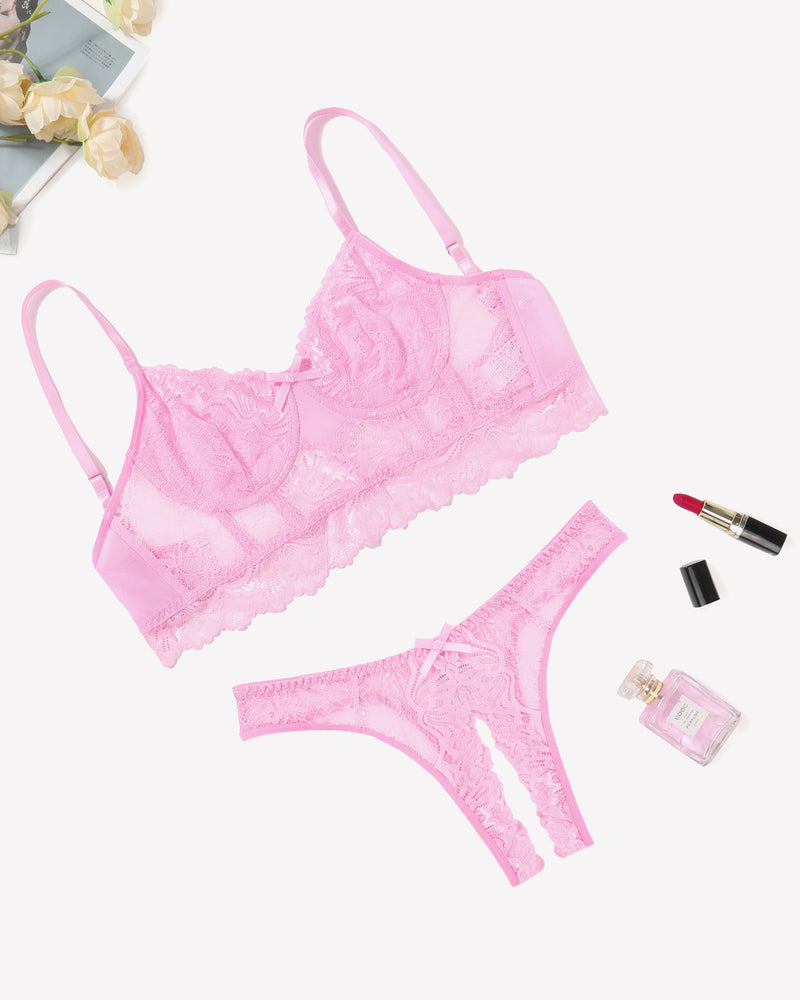 Lace Bra and Crotchless Panty Sets Lingerie Sets-Bra Sets - Tophatter Daily Deals