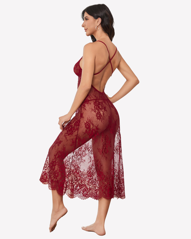 Floral Lace Halter Lingerie Dress Sleepwears-nightgowns - Tophatter Daily Deals