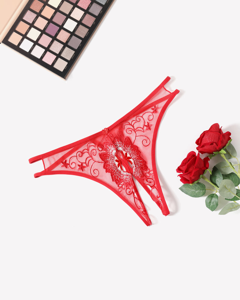 Floral Briefs Embroidered Thongs Panties Red Lingeries-panties - Tophatter Daily Deals