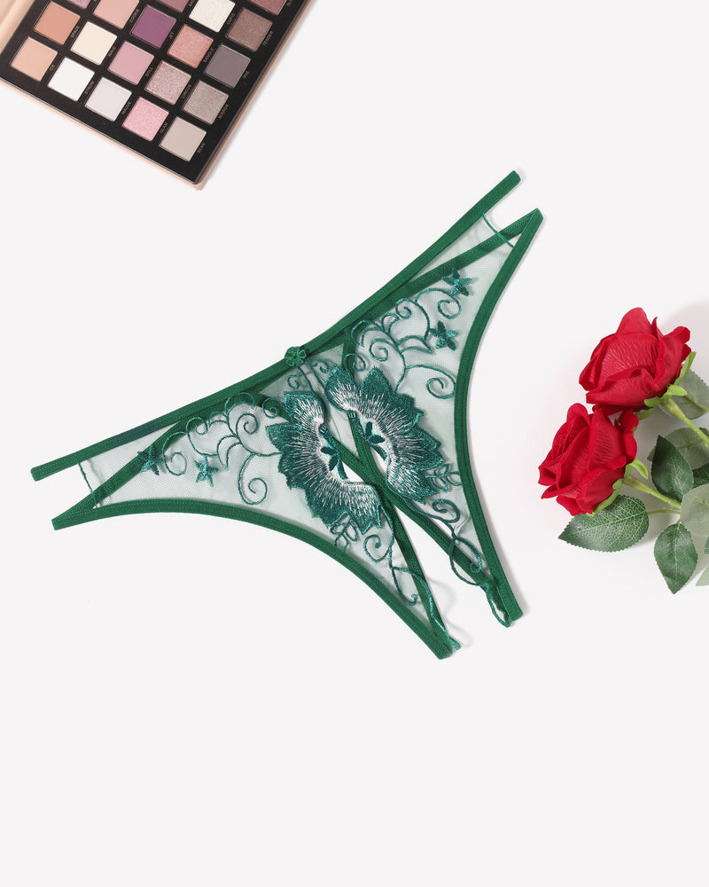 Floral Briefs Embroidered Thongs Panties Green Lingeries-panties - Tophatter Daily Deals