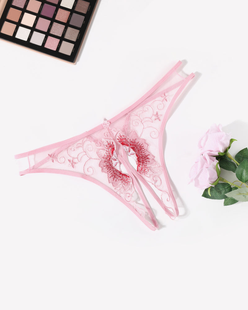 Floral Briefs Embroidered Thongs Panties Pink Lingeries-panties - Tophatter Daily Deals