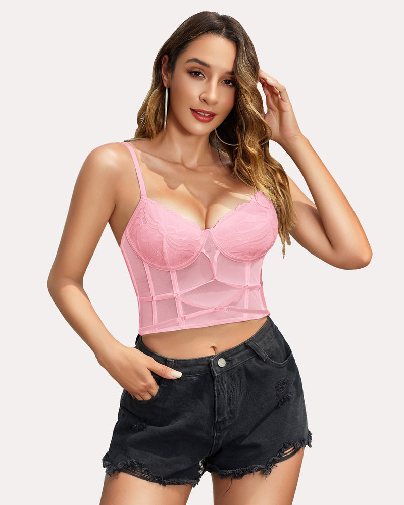Tank Top Lace Corset with Thong Pink Lingerie Sets-Bra Sets - Tophatter Daily Deals
