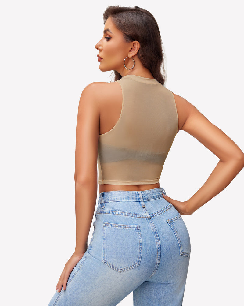 Mesh Crop Top Sheer Tank Shirts (DE Only) Lingeries-Crop tops - Tophatter Daily Deals