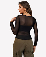 Asymmetrical Neck Sheer Crop Top Lingeries-Crop tops - Tophatter Daily Deals