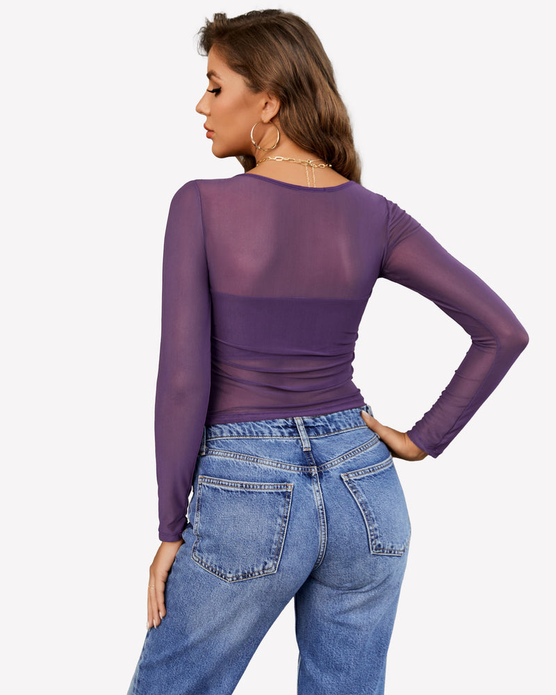 Asymmetrical Neck Sheer Crop Top Lingeries-Crop tops - Tophatter Daily Deals