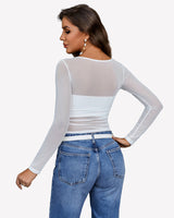 Asymmetrical Neck Sheer Crop Top Lingeries-Crop tops - Tophatter Daily Deals