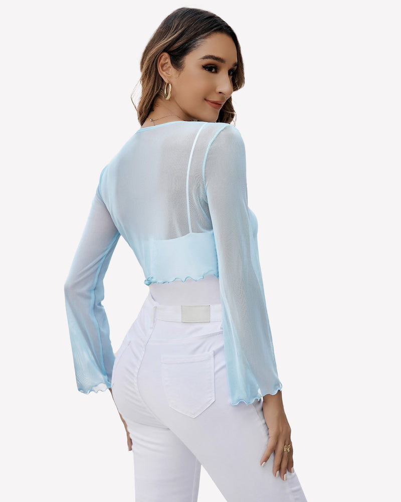 Sheer Shrug Tie Front Mesh Shawl Top Lingeries-Crop tops - Tophatter Daily Deals