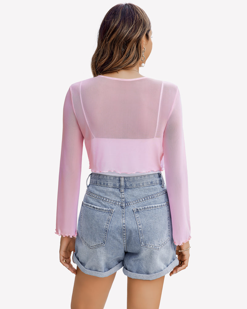 Sheer Shrug Tie Front Mesh Shawl Top Lingeries-Crop tops - Tophatter Daily Deals