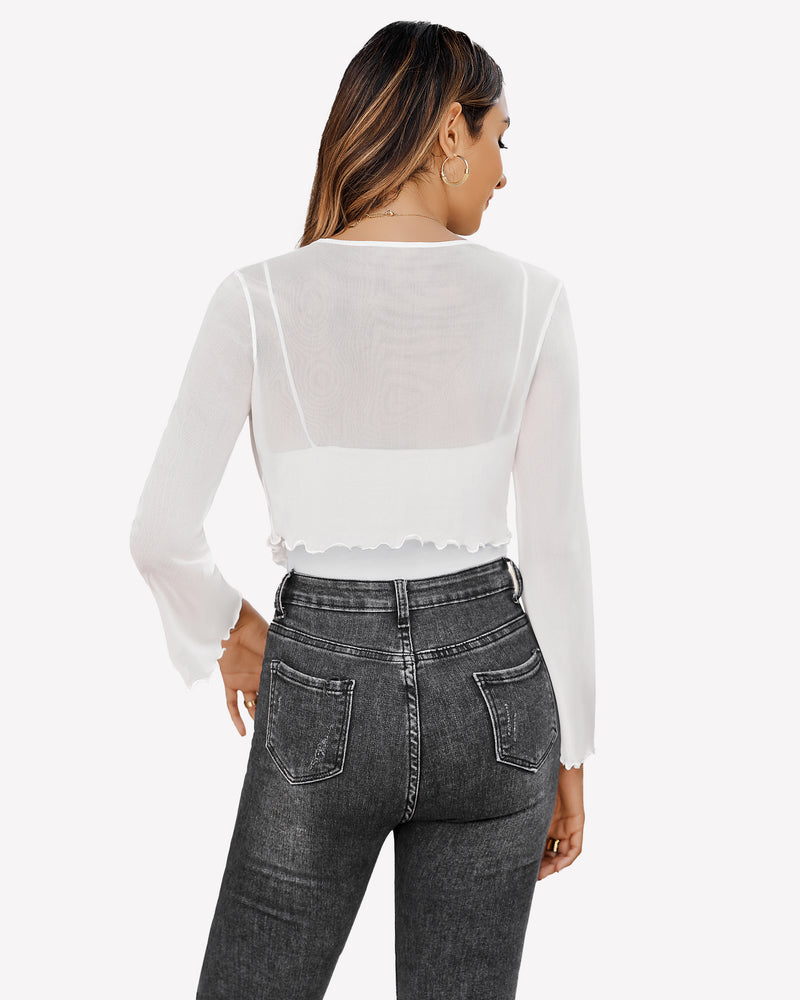 Sheer Shrug Tie Front Mesh Shawl Top Lingeries-Crop tops - Tophatter Daily Deals