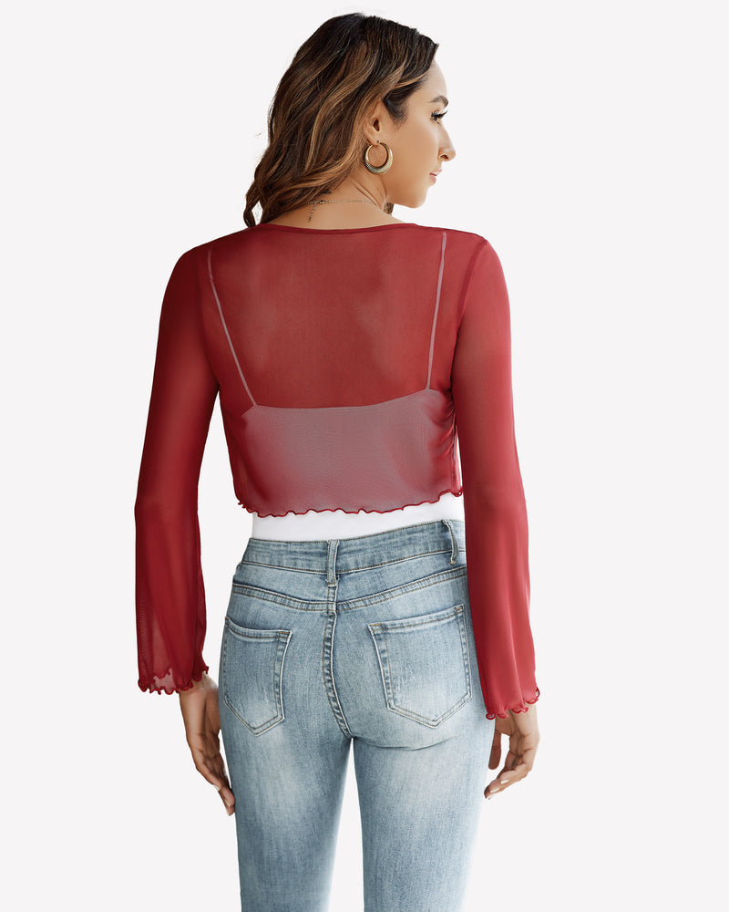 Sheer Shrug Tie Front Mesh Shawl Top Lingeries-Crop tops - Tophatter Daily Deals