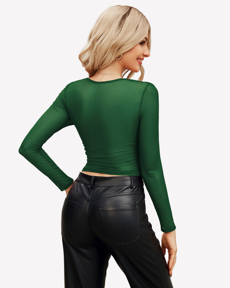 Square Neck Sheer Blouse with Lining Lingeries-Crop tops - Tophatter Daily Deals