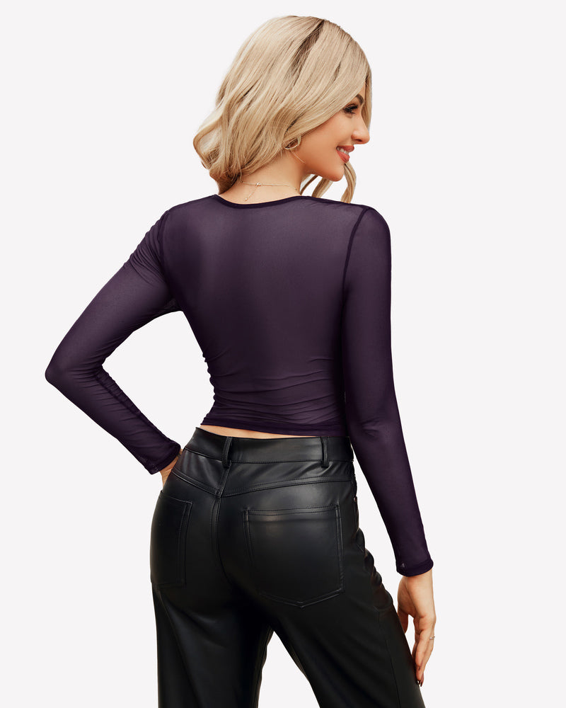 Square Neck Sheer Blouse with Lining Lingeries-Crop tops - Tophatter Daily Deals