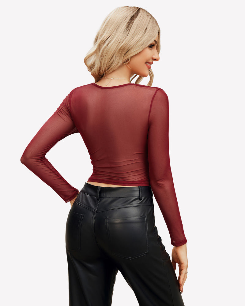 Square Neck Sheer Blouse with Lining Lingeries-Crop tops - Tophatter Daily Deals