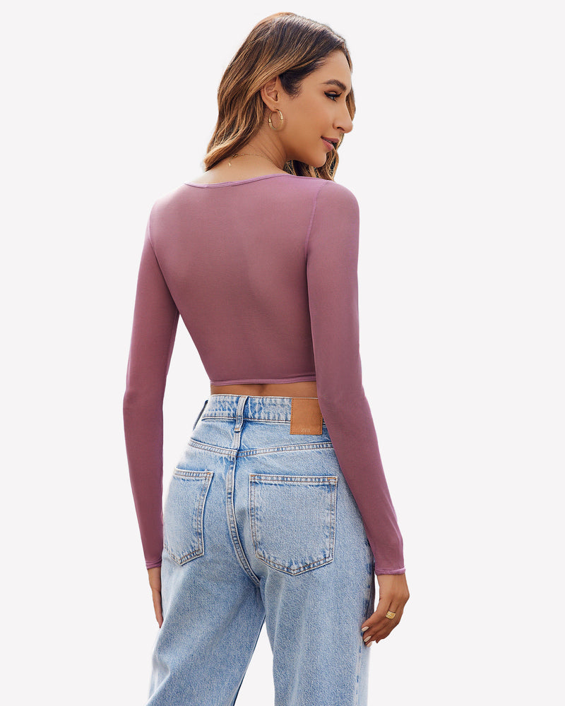 Lace Crop Top Long Sleeve Sheer Blouse Lingeries-Crop tops - Tophatter Daily Deals