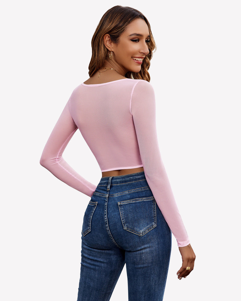 Lace Crop Top Long Sleeve Sheer Blouse Lingeries-Crop tops - Tophatter Daily Deals