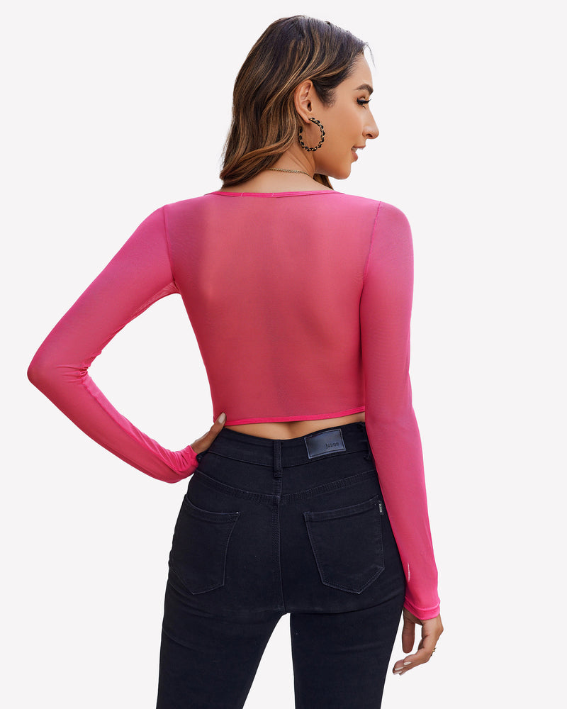 Lace Crop Top Long Sleeve Sheer Blouse Lingeries-Crop tops - Tophatter Daily Deals