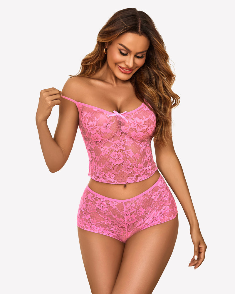 Sheer 2 Piece Mesh Bralette Set Sleepwears-Pajamas Sets - Tophatter Daily Deals