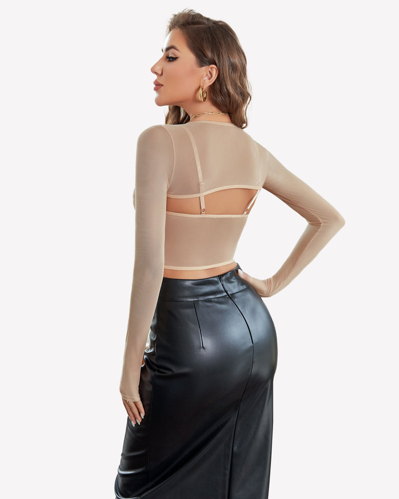 Mesh Crop Top 2 Pieces Sets Lingeries-Crop tops - Tophatter Daily Deals