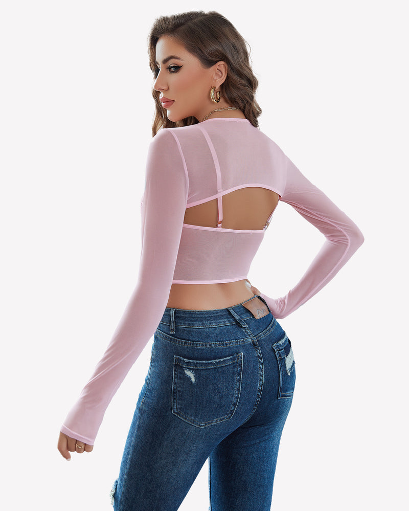 Mesh Crop Top 2 Pieces Sets Lingeries-Crop tops - Tophatter Daily Deals