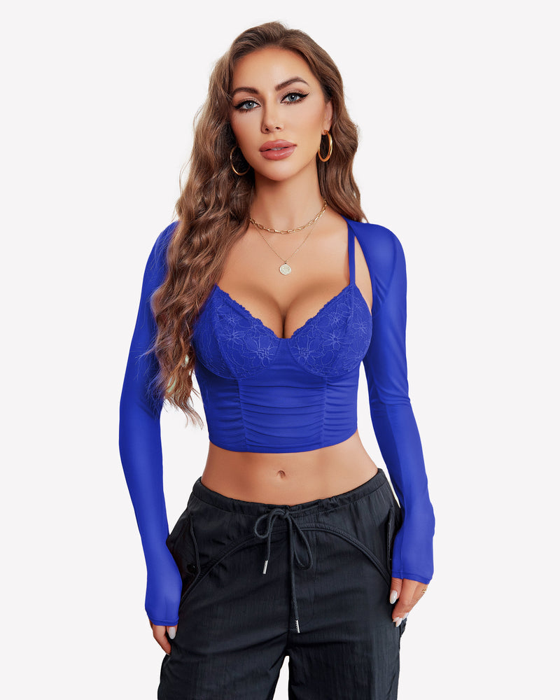 Mesh Crop Top 2 Pieces Sets Royalblue Lingeries-Crop tops - Tophatter Daily Deals