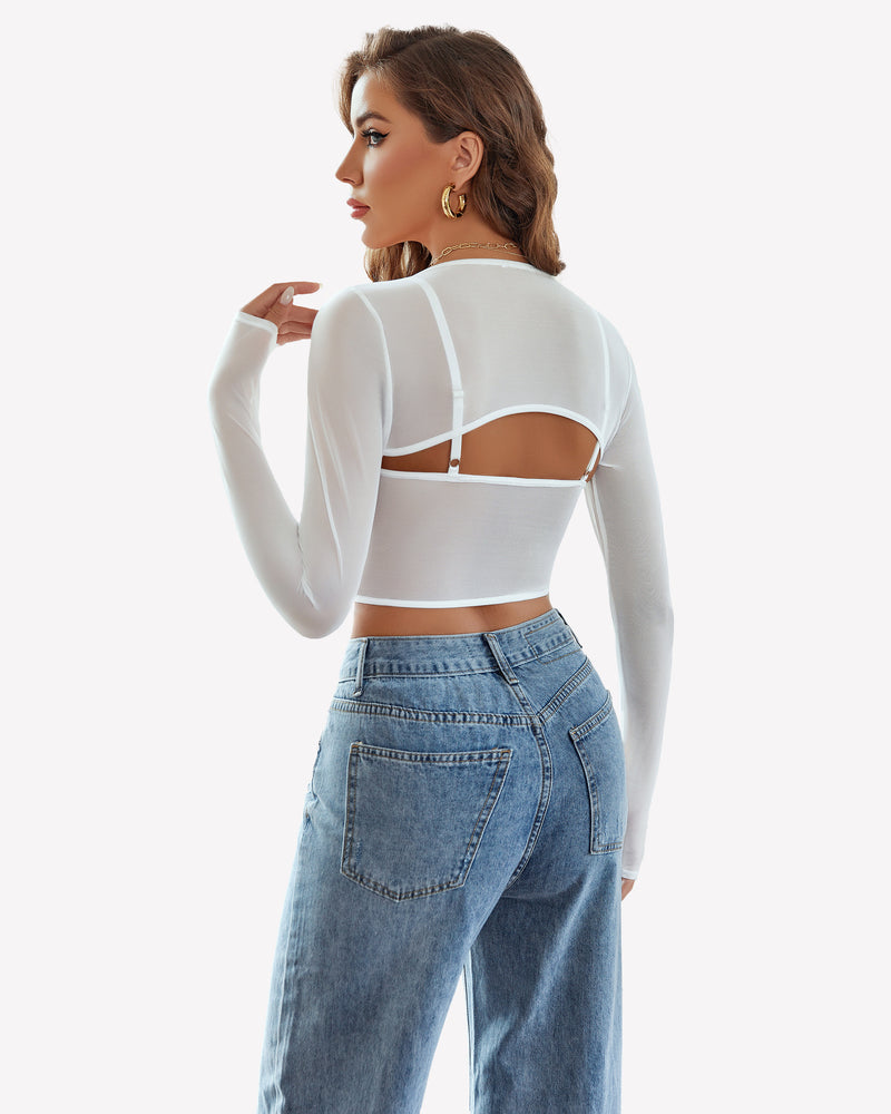 Mesh Crop Top 2 Pieces Sets Lingeries-Crop tops - Tophatter Daily Deals