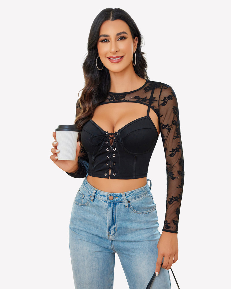 Lace Cami Top with Shrug Lingeries-Crop tops - Tophatter Daily Deals