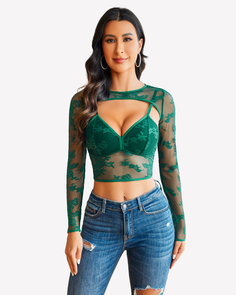 Lace Cami Top with Shrug Lingeries-Crop tops - Tophatter Daily Deals