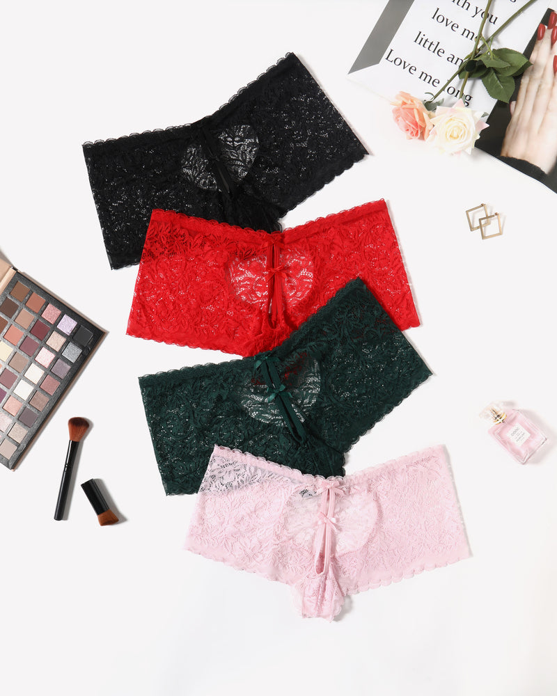 Lace BoyShorts High Waist Panties Black Pink Red Green Lingeries-panties - Tophatter Daily Deals