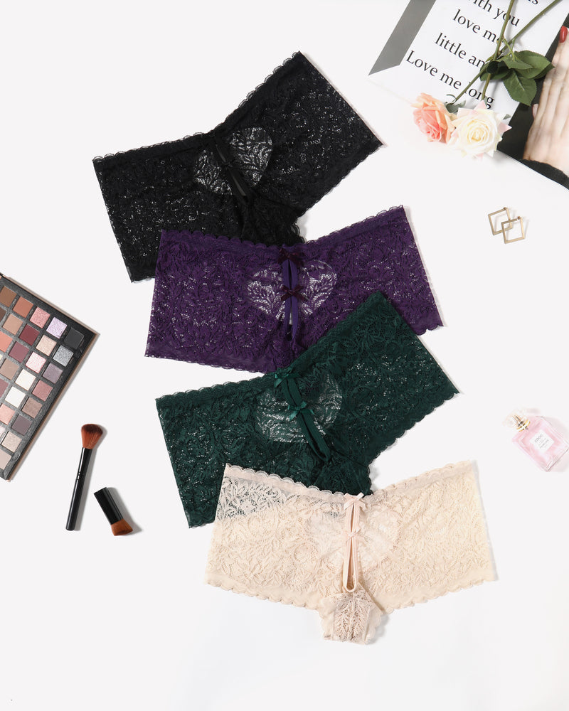 Lace BoyShorts High Waist Panties Black Green Purple Champagne Lingeries-panties - Tophatter Daily Deals