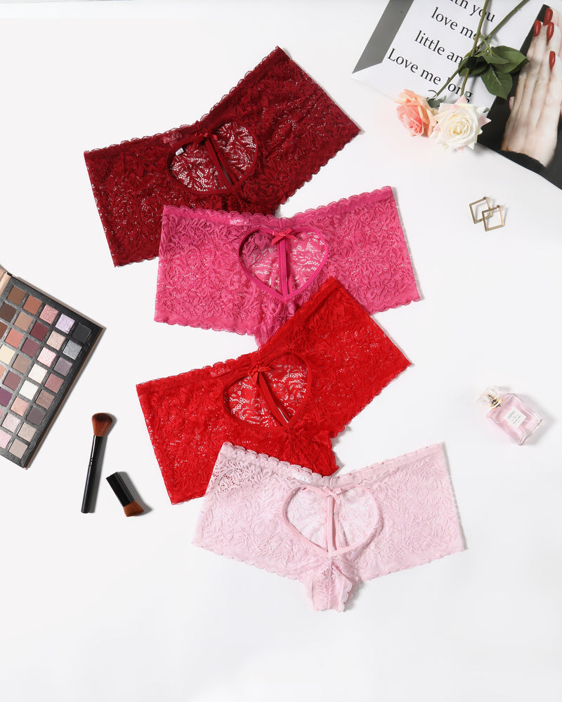 Lace BoyShorts High Waist Panties Rose Red Wine Red Red Pink Lingeries-panties - Tophatter Daily Deals