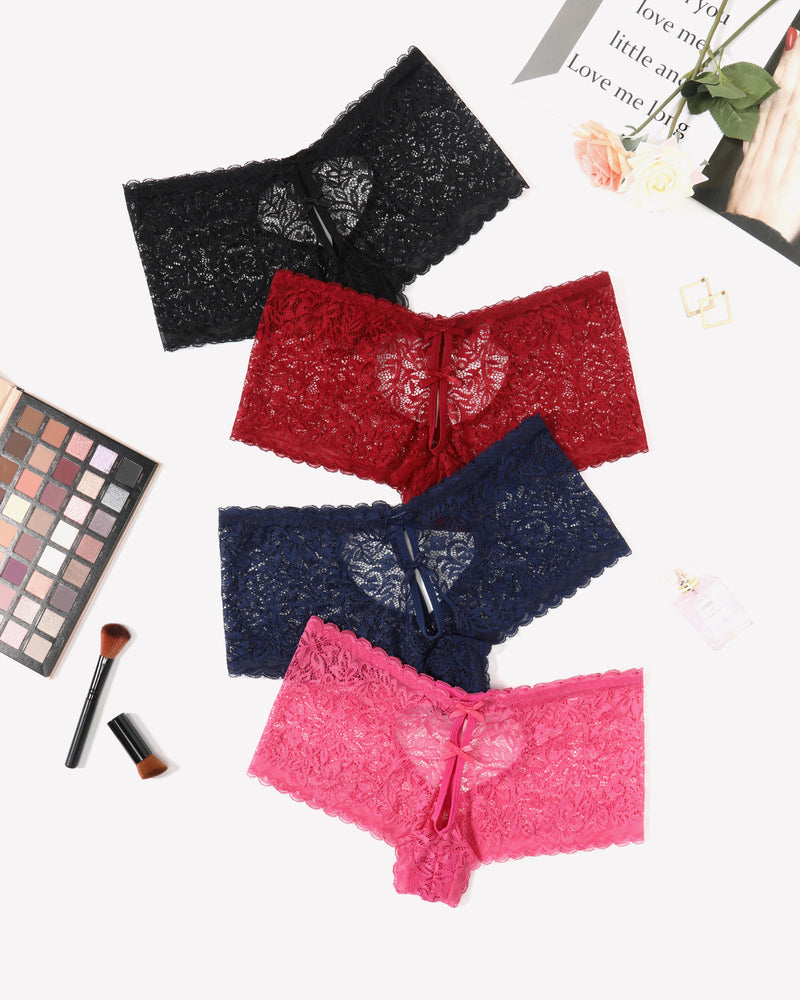 Lace BoyShorts High Waist Panties Black Rose Red Wine Red Navy Blue Lingeries-panties - Tophatter Daily Deals