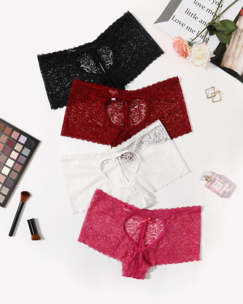Lace BoyShorts High Waist Panties Black White Rose Red Wine Red Lingeries-panties - Tophatter Daily Deals