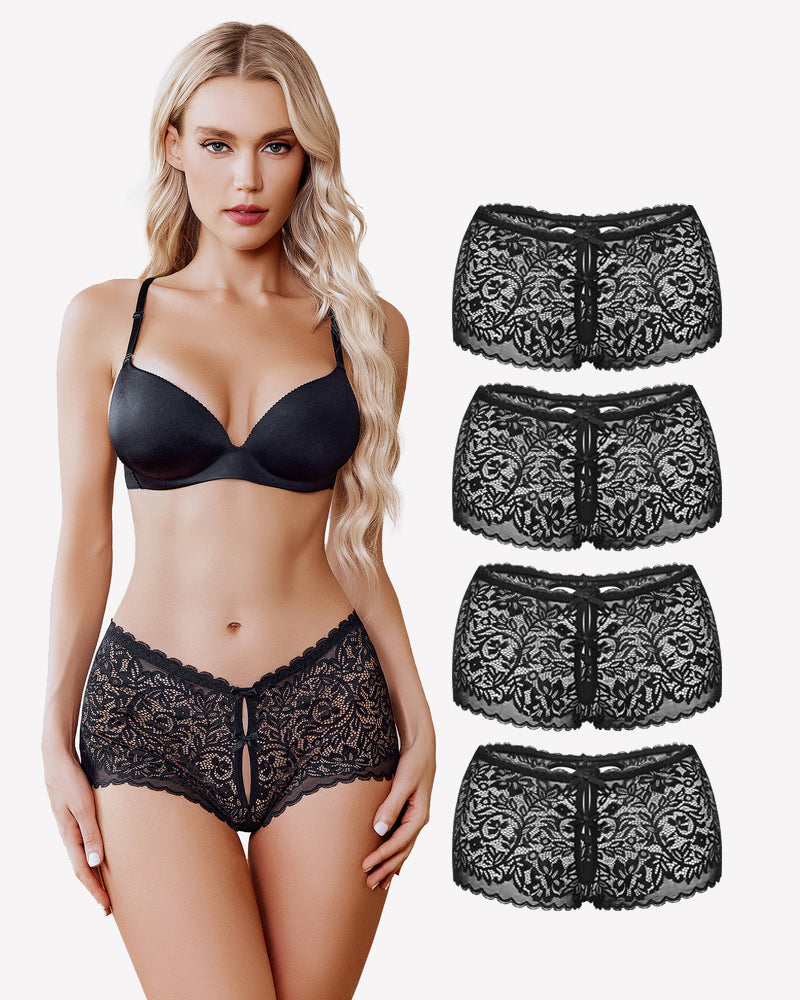 Lace BoyShorts High Waist Panties Black Black Lingeries-panties - Tophatter Daily Deals