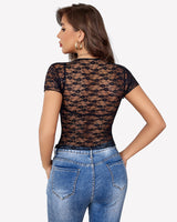 Lace Tops Short Sleeve Mesh Shirts Lingeries-Crop tops - Tophatter Daily Deals