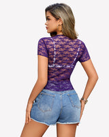 Lace Tops Short Sleeve Mesh Shirts Lingeries-Crop tops - Tophatter Daily Deals