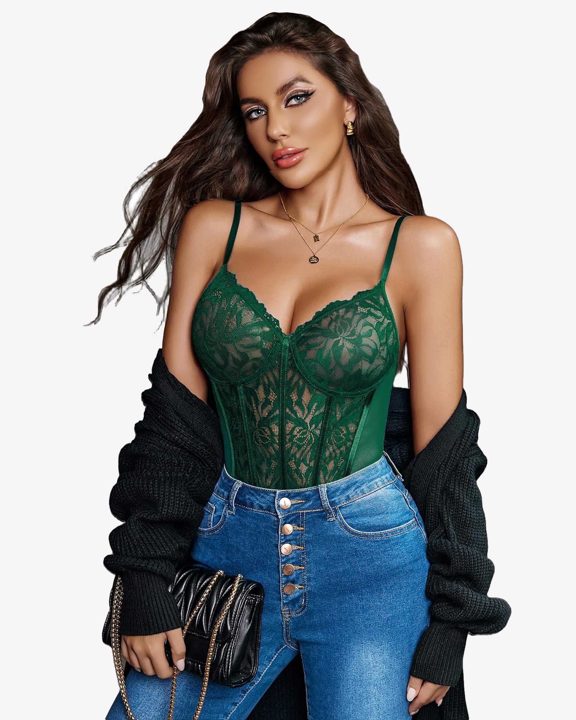 Lace Harness Bodysuit One Piece Green Lingeries-Bodysuits - Tophatter Daily Deals