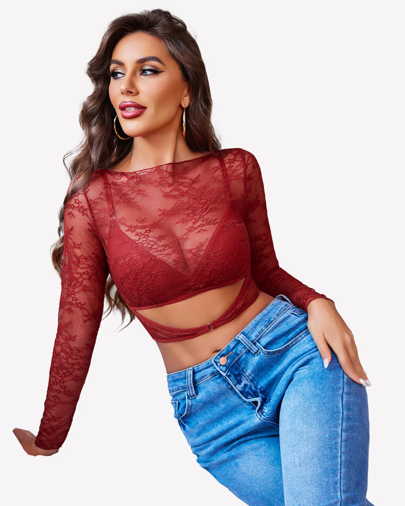 Mesh See Through Shirt with Bra Lingeries-Crop tops - Tophatter Daily Deals