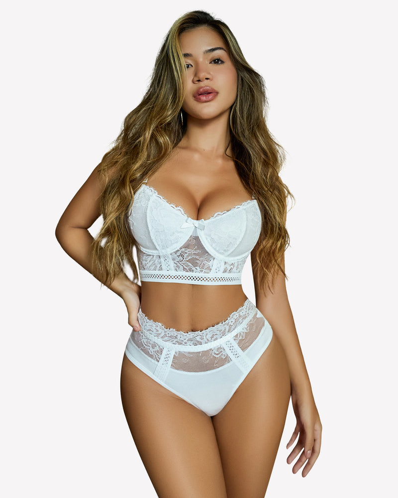 High Waist Panty and Bra Set White Lingerie Sets-Bra Sets - Tophatter Daily Deals