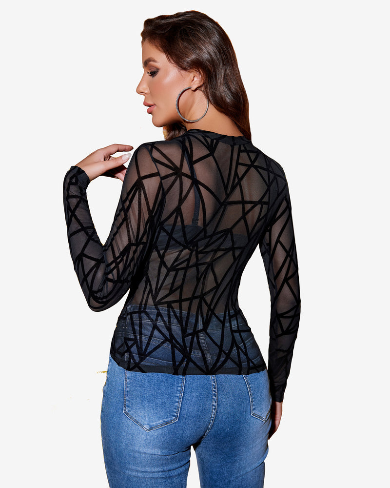 Sheer Blouse Hollow Drawstring Shirt Lingeries-Crop tops - Tophatter Daily Deals