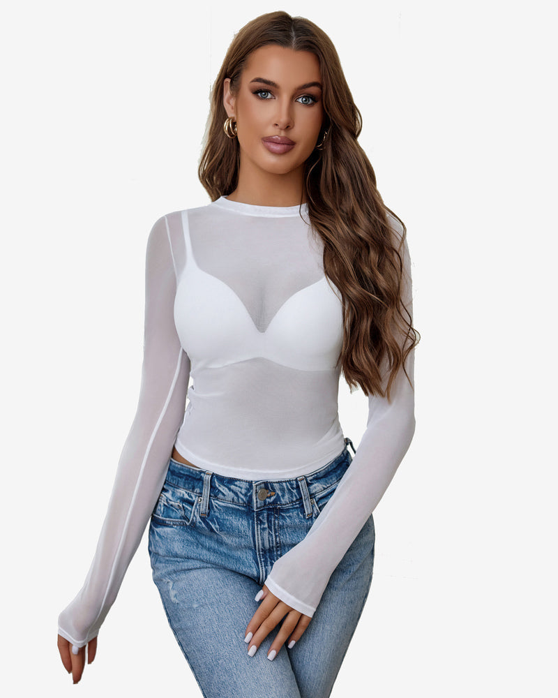 Sheer Blouse Hollow Drawstring Shirt Lingeries-Crop tops - Tophatter Daily Deals