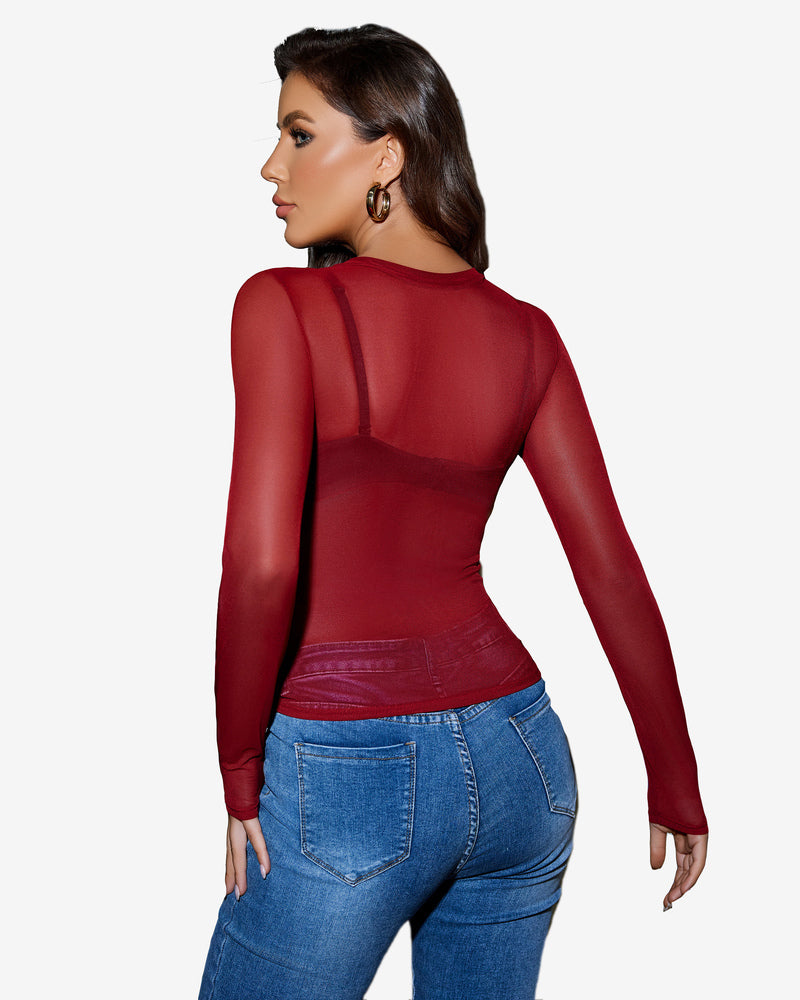 Sheer Blouse Hollow Drawstring Shirt Lingeries-Crop tops - Tophatter Daily Deals